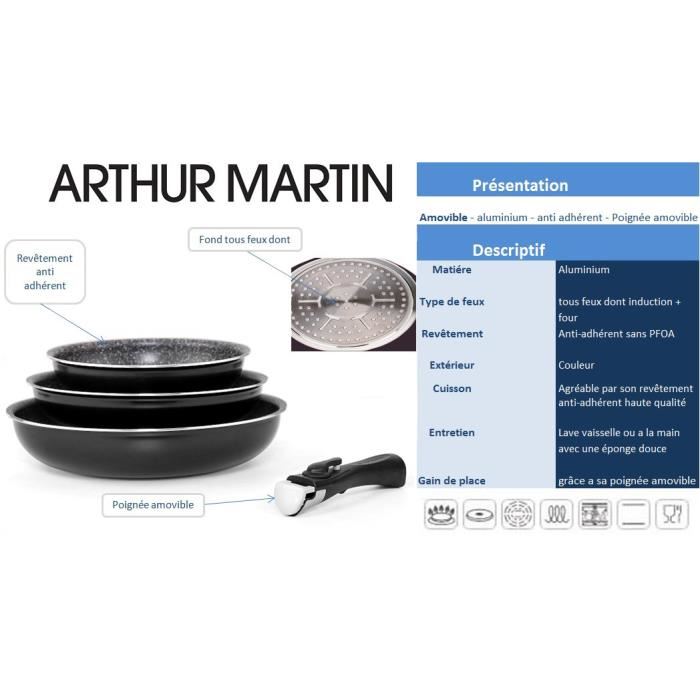 ARTHUR MARTIN Set 3 poêles 20/24/28cm tous feux dont induction