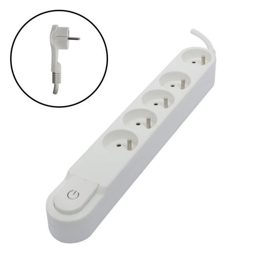 CHACON Bloc multiprise 5 prises 16 A avec interrupteur, fiche plate, câble 1,5 m HO5VV-F 3x1,5 mm² blanc