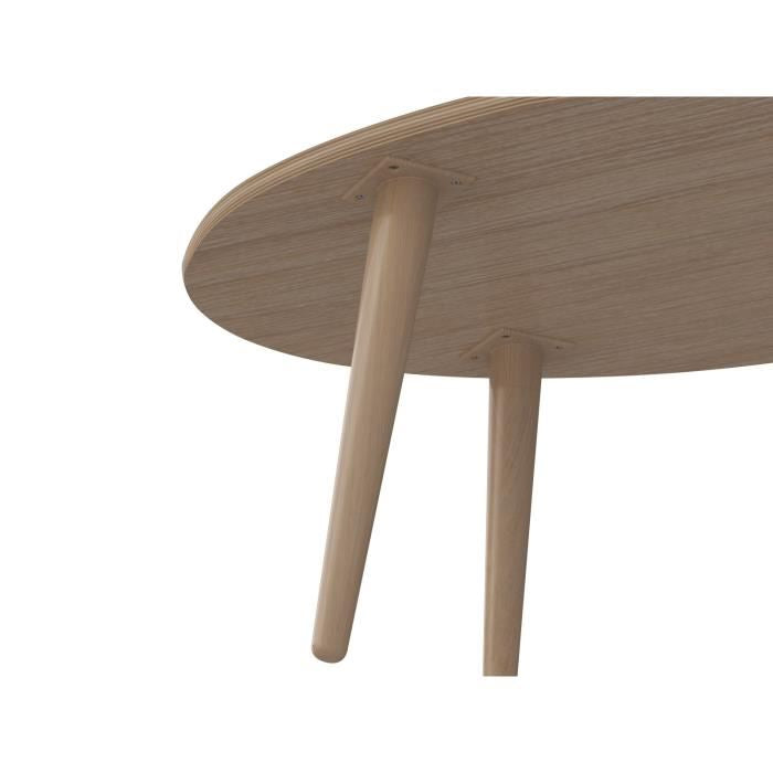 Table basse ovale style scandinave blanc brillant avec pieds en bois - L 110 x l 55 cm - NARVIK