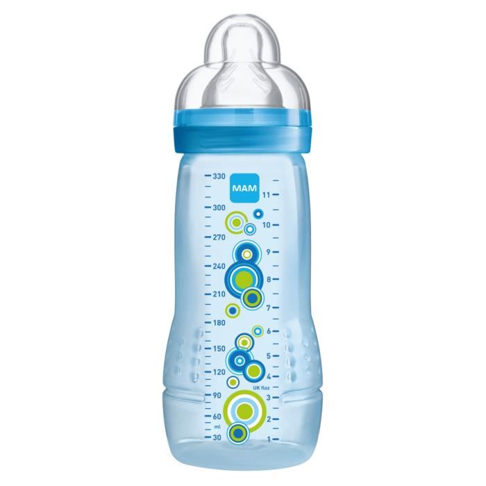 MAM Biberon Easy Active 2eme âge Décoré - 330ml - a partir de 6 mois - Tétine Débit X