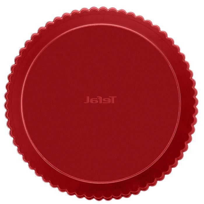 TEFAL Moule à tarte Delibake en acier - Ø 30 cm - Rouge et gris - Fond amovible