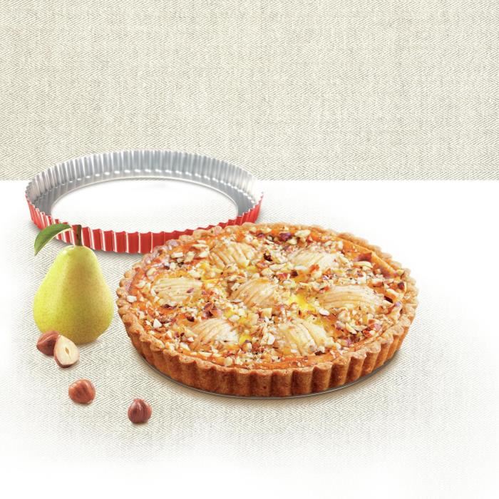 TEFAL Moule à tarte Delibake en acier - Ø 30 cm - Rouge et gris - Fond amovible