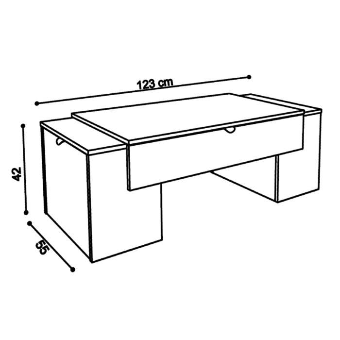 Table basse style contemporain décor chene cendré et blanc brillant - L 123 x l 42 cm - LUCKY