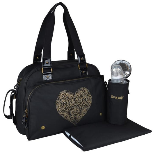 BABY ON BOARD Sac a langer Simply Premium + accessoires - Noir coeur doré