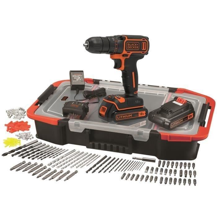 BLACK & DECKER Perceuse sans fil Lithium 18 V - 2 batteries - Coffret 160 accessoires -BDCDC18BAST-QW