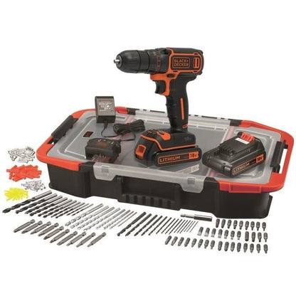 BLACK & DECKER Perceuse sans fil Lithium 18 V - 2 batteries - Coffret 160 accessoires -BDCDC18BAST-QW