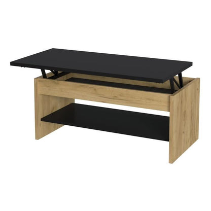 Table basse relevable - Décor chene et noir - L 100 x P 50 x H 44 cm - HAPPY