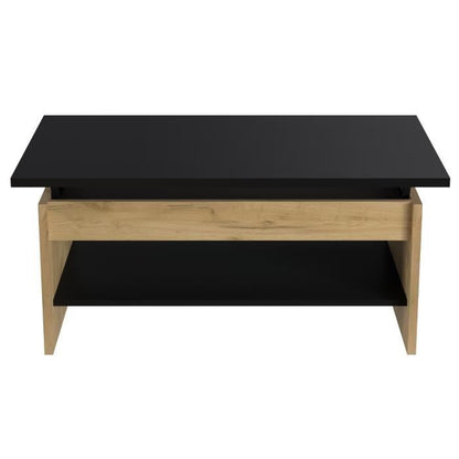 Table basse relevable - Décor chene et noir - L 100 x P 50 x H 44 cm - HAPPY