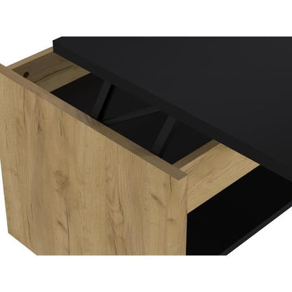 Table basse relevable - Décor chene et noir - L 100 x P 50 x H 44 cm - HAPPY