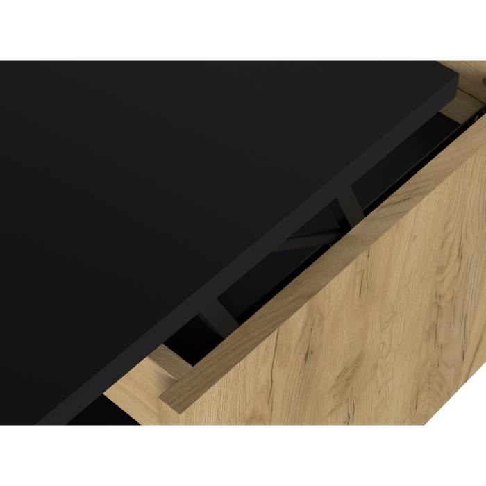 Table basse relevable - Décor chene et noir - L 100 x P 50 x H 44 cm - HAPPY