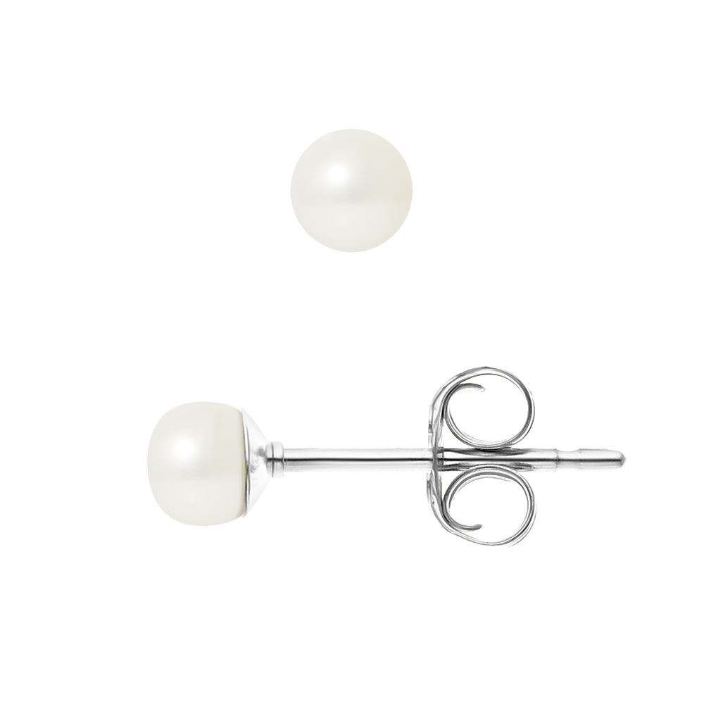 PERLINEA- Boucles d'Oreilles- Perles de Culture d'Eau Douce Bouton 4-5 mm Blanc- Bijou Femme