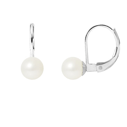 PERLINEA- Boucles d'Oreilles- Perles de Culture d'Eau Douce- Diamètre 6-7  mm  Blanc- Bijou Femme