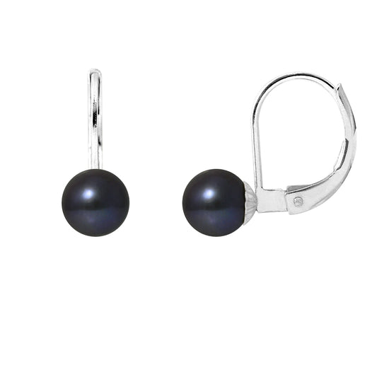 PERLINEA- Boucles d'Oreilles- Perles de Culture d'Eau Douce- Diamètre 6-7  mm  Black Tahiti- Bijou Femme