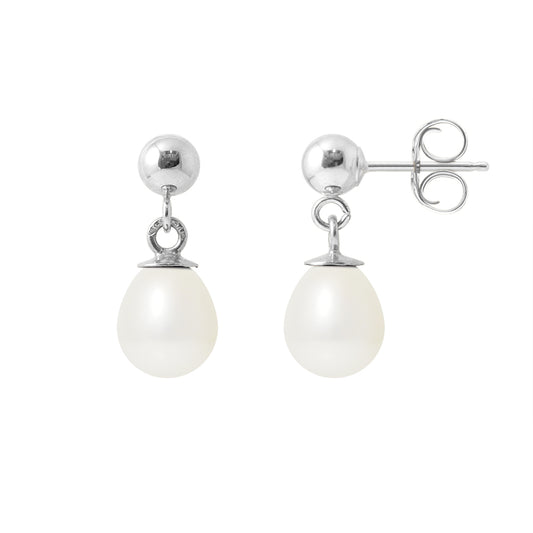 PERLINEA- Boucles d'Oreilles- Perles de Culture d'Eau Douce- Diamètre 6-7  mm  Blanc- Bijou Femme