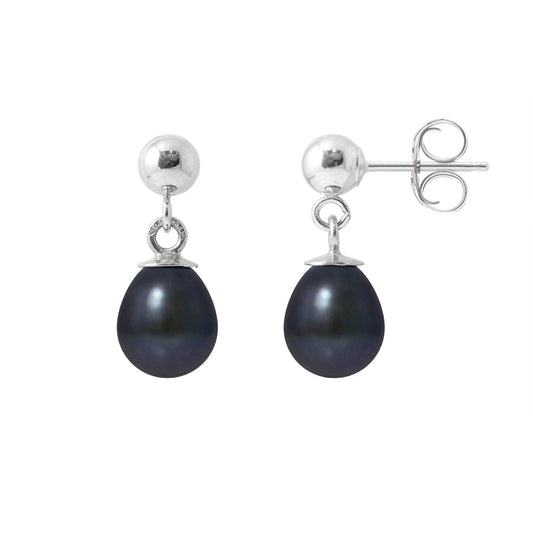 PERLINEA- Boucles d'Oreilles- Perles de Culture d'Eau Douce- Diamètre 6-7  mm  Black Tahiti- Bijou Femme