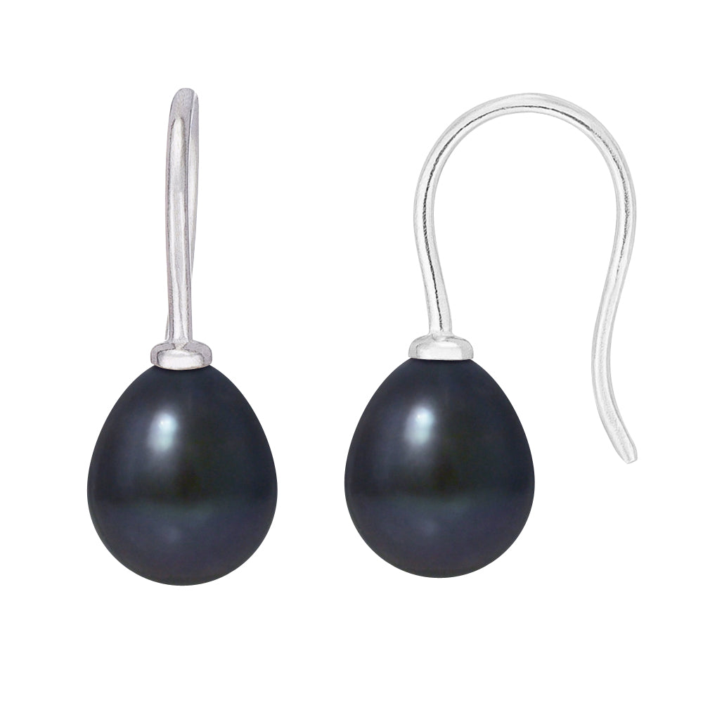 PERLINEA- Boucles d'Oreilles- Perles de Culture d'Eau Douce Bouton 7-8 mm Black Tahiti- Bijou Femme