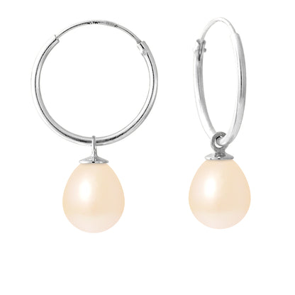 PERLINEA- Boucles d'Oreilles- Perles de Culture d'Eau Douce Poire 8-8,5 mm  Rose- Bijou Femme