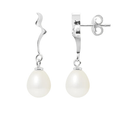 PERLINEA- Boucles d'Oreilles- Perles de Culture d'Eau Douce Bouton 8-9 mm Blanc- Bijou Femme