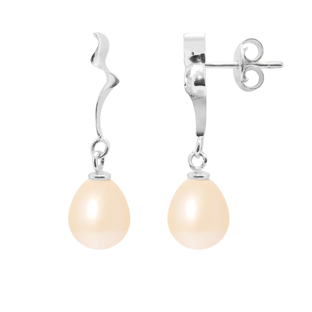 PERLINEA- Boucles d'Oreilles- Perles de Culture d'Eau Douce- Diamètre 8-9 mm Rose- Bijou Femme