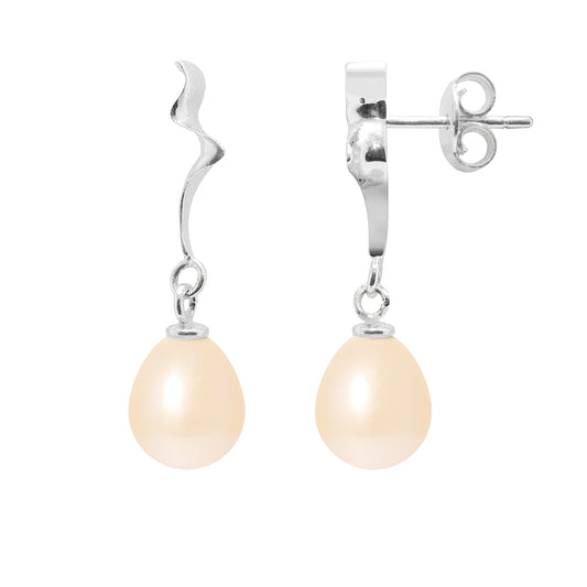 PERLINEA- Boucles d'Oreilles- Perles de Culture d'Eau Douce- Diamètre 8-9 mm Rose- Bijou Femme