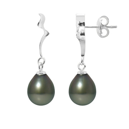 PERLINEA- Boucles d'Oreilles- Perles de Culture de Tahiti- Diamètre 9-10 mm- Bijou Femme