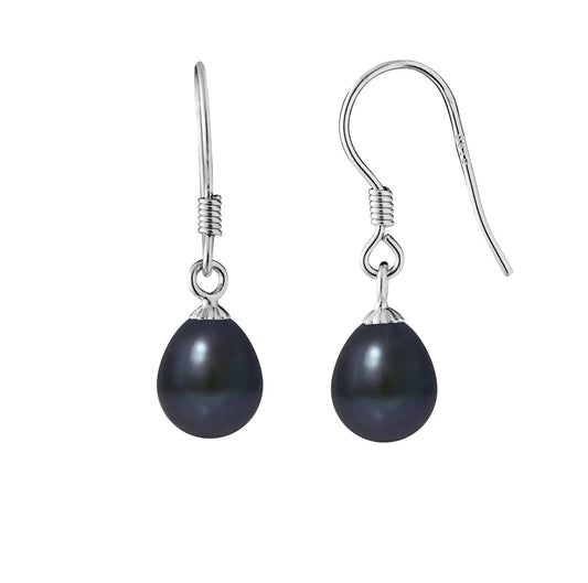 PERLINEA- Boucles d'Oreilles- Perles de Culture d'Eau Douce Black Tahiti- Bijou Femme- Argent 925 Millièmes