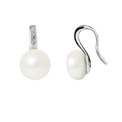 PERLINEA- Boucles d'Oreilles-Joaillerie Perles de Culture d'Eau Douce Femme Blanc- Bijou Femme- Argent 925 Millièmes