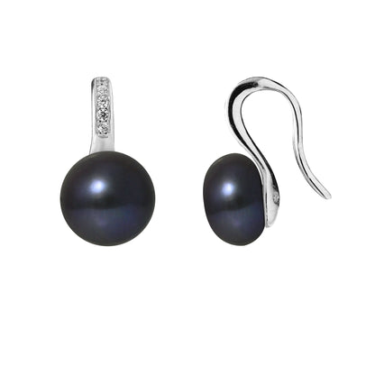 PERLINEA- Boucles d'Oreilles-Joaillerie Perles de Culture d'Eau Douce Black Tahiti- Bijou Femme- Argent 925 Millièmes