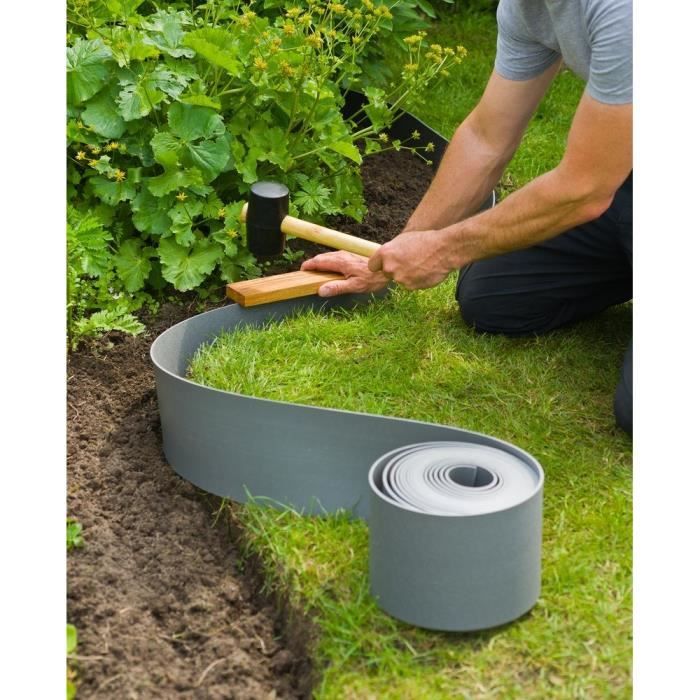 NATURE Bordure de jardin - En polyéthylene - Epaisseur 3 mm - Gris - H7,5 cm x 10 m