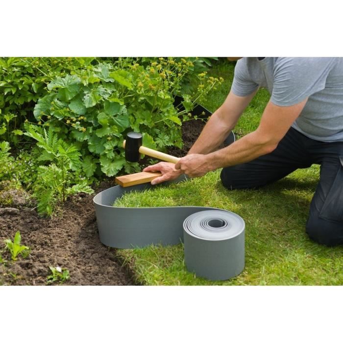 NATURE Bordure de jardin - En polyéthylene - Epaisseur 3 mm - Gris - H7,5 cm x 10 m