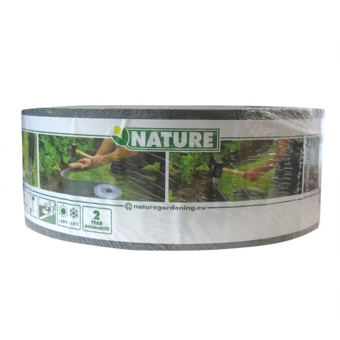 NATURE Bordure de jardin - En polyéthylene - Epaisseur 3 mm - Gris - H7,5 cm x 10 m