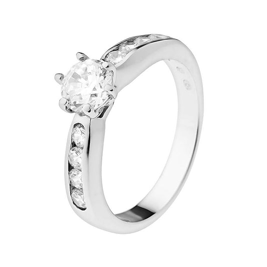 Bague Solitaire Ronde Argent 925 Millièmes et Oxydes de Zirconium