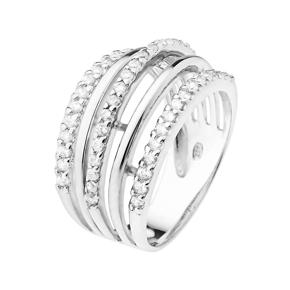 Bague multi en Argent 925 Millièmes Rhodié & Oxydes de Zirconium Blancs