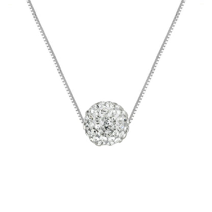 Collier  "Pure WHITE" orné d'une Boule Pendentif entièrement sertie de Véritable Cristal Blanc