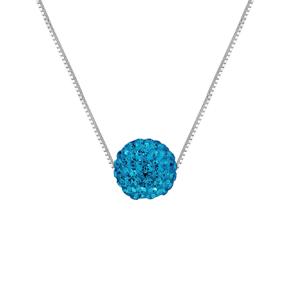 Collier Argent 925 Millièmes orné d'une Boule Pendentif entièrement sertie de Véritable Cristal Bleu