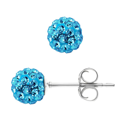 Boucles d'Oreilles Boules serties de Véritable Cristal Bleu