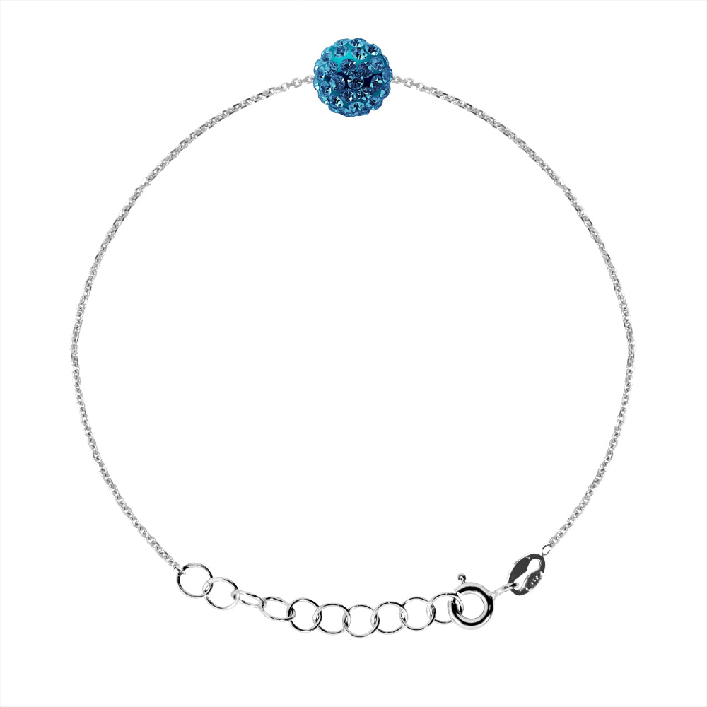 Bracelet Argent 925 Millièmes orné d'une Boule Pendentif entièrement sertie de Véritable Cristal Bleu