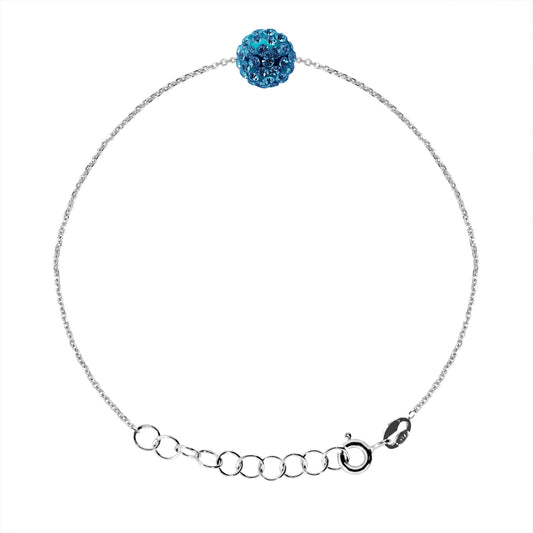 Bracelet Argent 925 Millièmes orné d'une Boule Pendentif entièrement sertie de Véritable Cristal Bleu