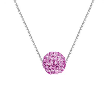 Collier Argent 925 Millièmes orné d'une Boule Pendentif entièrement sertie de Véritable Cristal Rose