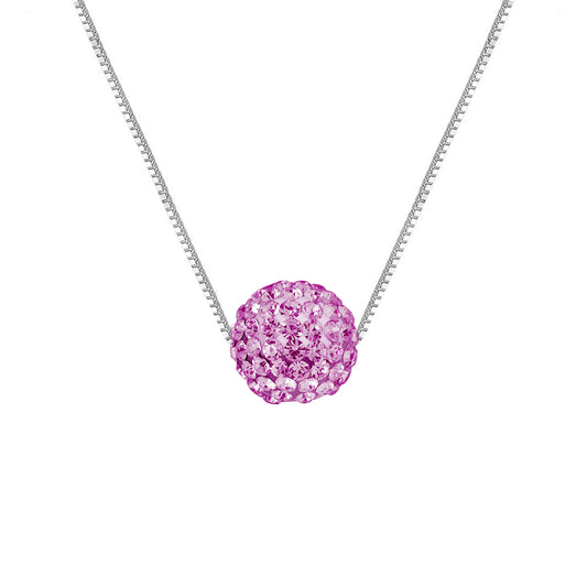 Collier Argent 925 Millièmes orné d'une Boule Pendentif entièrement sertie de Véritable Cristal Rose