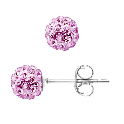 Boucles d'Oreilles Boules serties de Véritable Cristal Rose