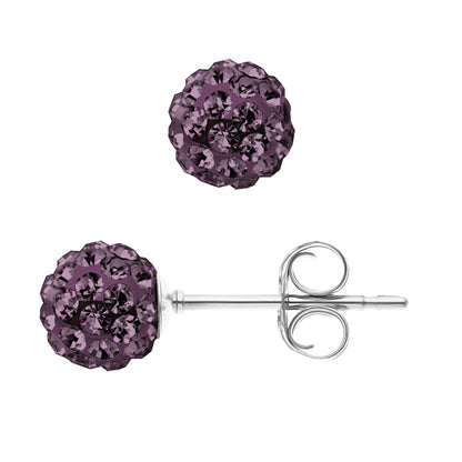 Boucles d'Oreilles Boules serties de Véritable Cristal Violet