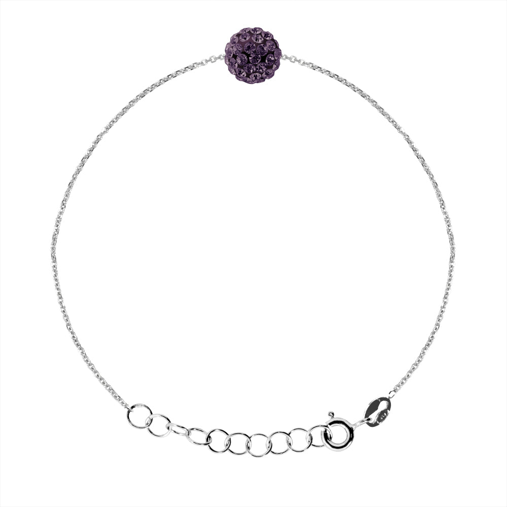 Bracelet Argent 925 Millièmes orné d'une Boule Pendentif entièrement sertie de Véritable Cristal Violet