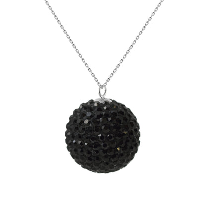 Collier "BLACK NIGHT"orné d'une Boule Pendentif entièrement sertie de Véritable Cristal Noir