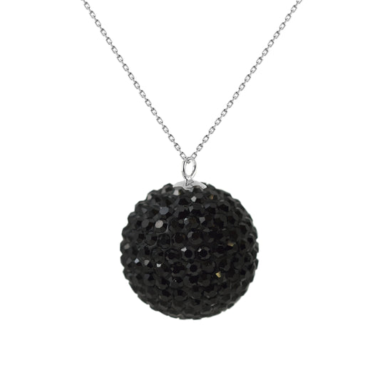 Collier "BLACK NIGHT"orné d'une Boule Pendentif entièrement sertie de Véritable Cristal Noir