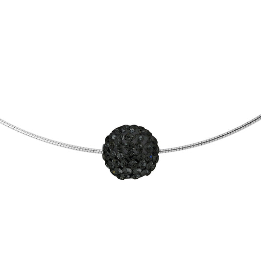 Collier  "BLACK NIGHT" orné d'une Boule Pendentif entièrement sertie de Véritable Cristal Noir