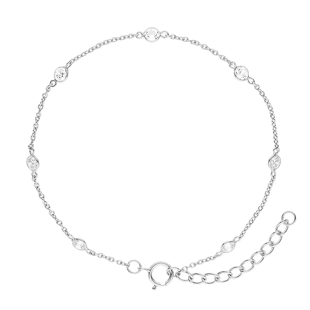 Bracelet Chaînage avec Solitaire alternés  Argent 925 Millièmes Rhodié & Oxyde de Zirconium