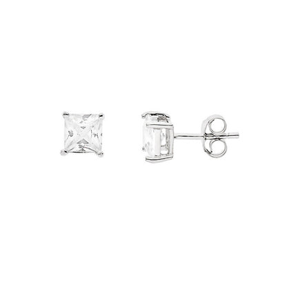 Boucles d'Oreilles Argent 925 Millièmes Rhodié & Oxydes de Zirconium carré