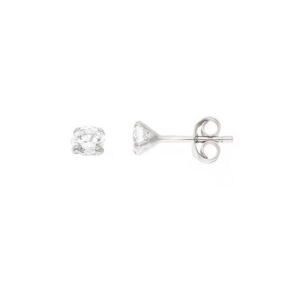 Boucles d'Oreilles Solitaire Rondes Oxydes de Zirconium Blancs