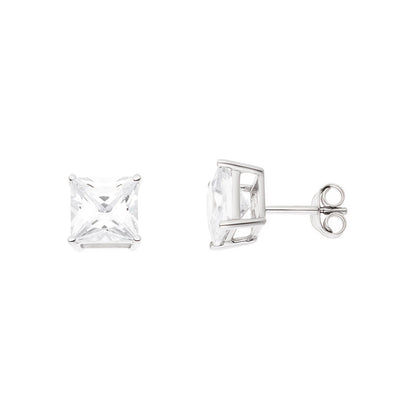 Boucles d'Oreilles Argent 925 Millièmes Rhodié & Solitaire carré